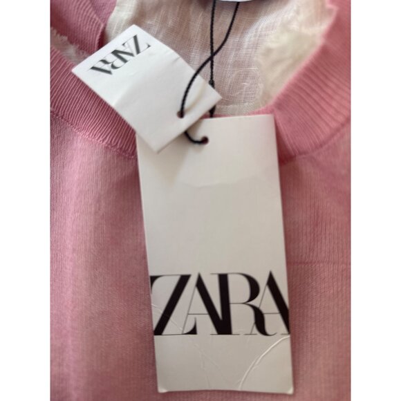 NWT ZARA Pink Medium Short Sleeve Linen Blend Dainty, Whimsical Top - Picture 11 of 16